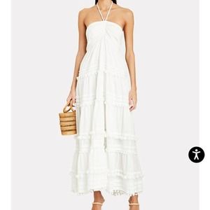 INTERMIX BEACHCLUB Lydia Halter Pompom Organic Cotton Maxi Dress Size L NWOT